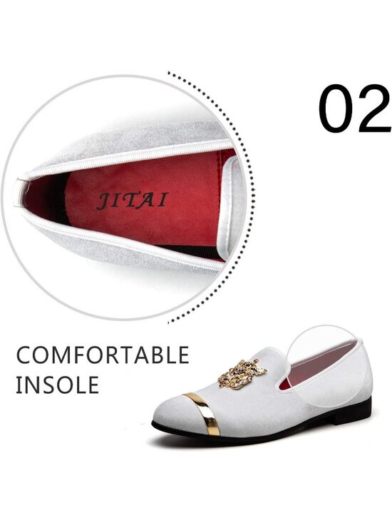 JITAI Men\'s White02 Velvet Loafer Lion Buckle Penny Slip On Leather Formal Shoes main image 6